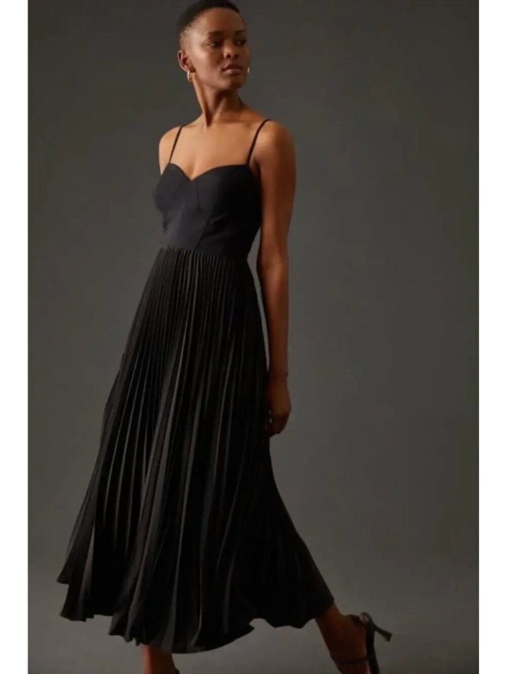 By Anthropologie Sweetheart Bodice Midi Dress Black Size Small